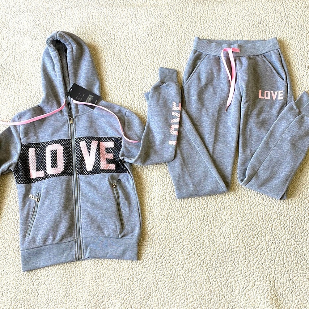 Love Gray/Pink Matching Sweatsuit Sets